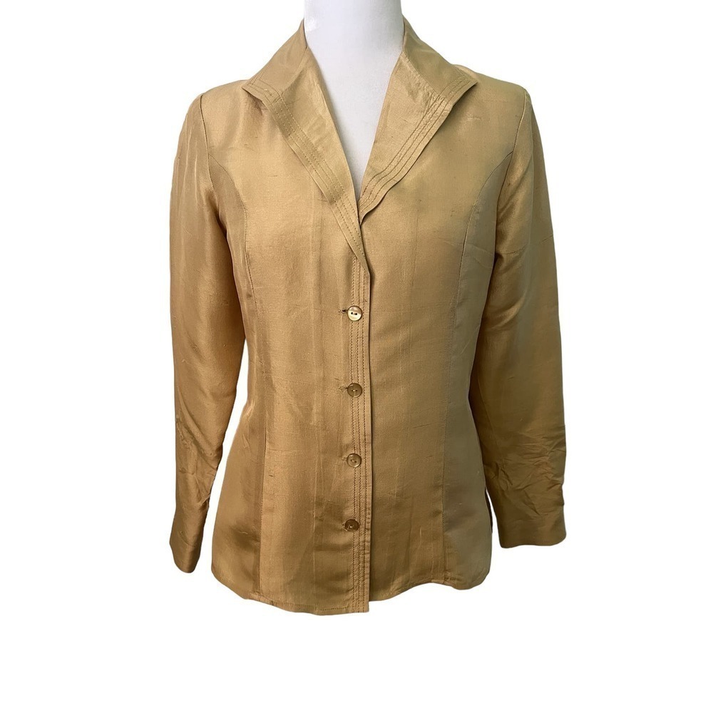Vintage Karen Arnold 100% Silk Gold Button Down Blouse S​